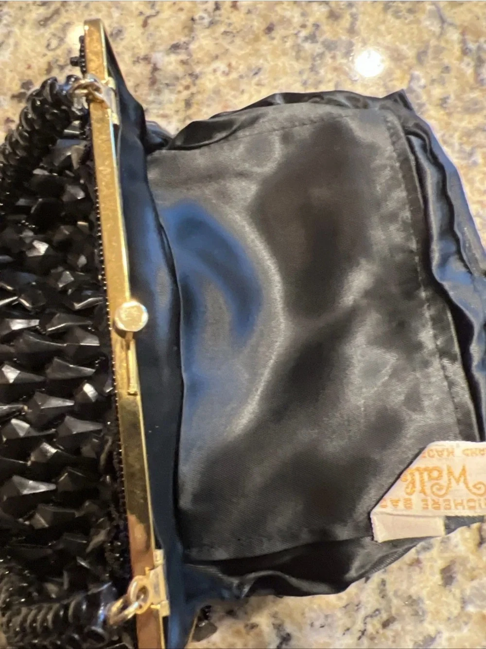 Vintage Walborg Richere Black Beaded Clutch Evening Bag Hand Made Hong Kong 1960